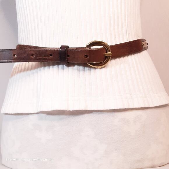 Sturdy Leather Skinny Belt Unisex Medium Waist Personalized Name Plates - Picture 1 of 11